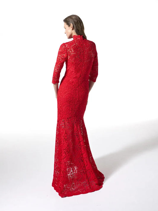 Rotes handbesticktes formelles Kleid